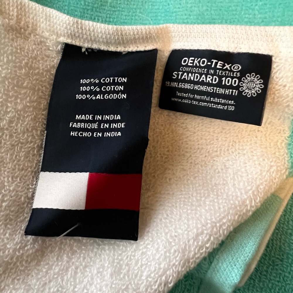 Tommy Hilfiger White and Aqua Stripe Beach Towel - Picture 3 of 4